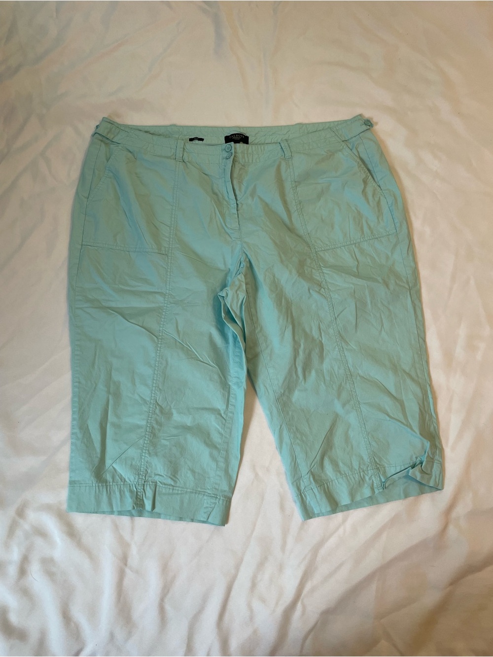 Talbots Woman Heritage Light Green/Blue Capris, Adjustable Waist, Size 24W